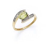 14k Diamond Peridot Oval Ring - Size 7.0