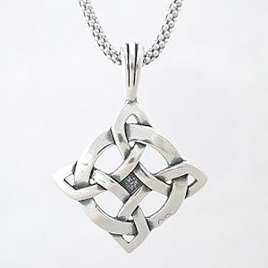Celtic Knot LUCK Pendant in Sterling Silver on 20" Rhodium and Sterling Popcorn Chain for Men or Women, #8260