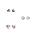 Sterling Silver Kids' CZ Stud Earrings 3-pr. - Round/Square/Heart