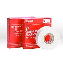 3M Glass Cloth Electrical Tape 27, White, Rubber Thermosetting Adhesive, .75-Inch by 66-Foot
