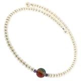 Excellent Quality Freshwater Pearl Button Choker Necklace on Memory Wire with Center Agate Semi-Precious Stone- 7.5mm Pearls