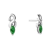 14K White Gold Marquise Genuine Emerald Earrings