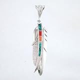 Ray Tracey Sterling Silver Feather, Sword, Corn Pendant with Turquoise and Spiny Oyster Inlay, #8537