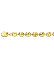 14K 24" Yellow Gold 6.9mm Polish Diamond Cut Puffed Mariner Chain With Fancy Lobster Clasp