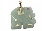 Light Green Jade Lucky Elephant Pendant, 14k Gold
