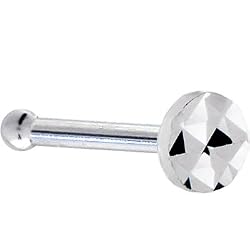Solid 14KT White Gold Textured Flat Disc Nose Bone