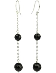 Sterling Silver Faceted Gemstone Long Drop Fishhook Earrings