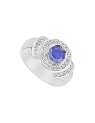 Sapphire and Diamond Ring 14K White Gold - 1.50 CT TGW