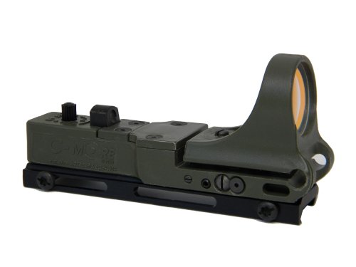 C-MORE Systems Railway Red Dot Sight, Standard Intensity Switch, 6 MOA, 1x Magnification, Made of Polymer, Ultra Bright, All Weather, Waterproof, Lightweight, Olive Drab Green