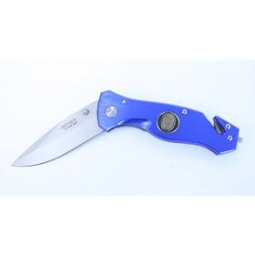 New POLICE Survival 8 BLUE Pocket Folding Blade Knife by