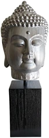 Tranquil Buddha Head Ceramic Sculpture Metallic Silver 26in x 9.5in x 10.5in