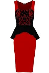 Sleeveless Elastane/Polyester Peplum Lace Belted Wrap Bodycon Dress 