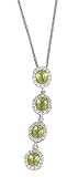 14K White Gold Designer Hand-Crafted Round-Shaped Pendant, Enhanced with Pave Set Diamonds and Four Peridot Semi Precious Stones, Sliding on a 16'' Cable-Chain Necklace. ( GH-Color, SI-Clarity, c.t.t.w.0.20CT, Peridot 1.37CT ).