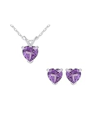 Amethyst Heart Earrings and Pendant Necklace Set 3.0 Carat (ctw) in Sterling Silver