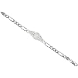 Sterling Silver Figaro Link Our Lady of Guadalupe 6 in. Baby Bracelet, 3/16 in. (5mm) wide