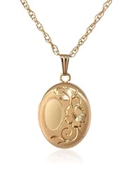 14k Yellow Gold Filled Engraved Oval Locket, 18"