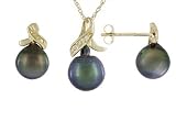 14KT 7-8MM CULTURED TAHITIAN PEARL & DIAMOND ACCENT EARRING & PENDANT & CHAIN SET