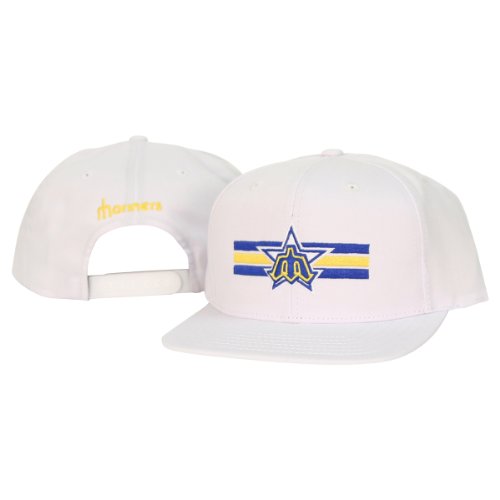 MLB Teams Retro White Flat Bill Snap Back Adjustable Baseball Hat - Seattle Mariners