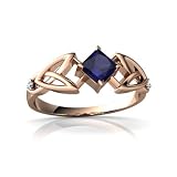 14k Rose Gold Square Genuine Sapphire Celtic Knot Ring