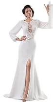 Hot Sale Herafa Long sleeve A-Line Evening Gowns Sweep Length Train Lace Applique White Size:12