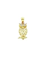 14k Real Yellow Gold Owl Charm Pendant