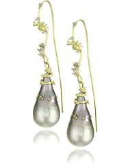 Vibes "Whimsical" 18 Karat Gold Tahiti Pearl and Raw Diamond Earrings