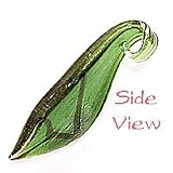 Murano Style Glass Gold Foil Green Leaf Pendant #1