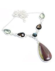 Sterling Silver Willow Creek Jasper, Labradorite, Green Amethyst and Smoky Topaz Y-shape Necklace