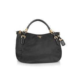 Prada Black Signature Nylon and Leather Tote Bag