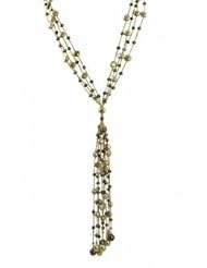 14K four strand multi color dyed freshwater cultured pearl necklace with tallel on gold tone thread, 18"