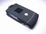 Black Rubber Coating Plastic Hard Protective Carrying Case Rubberized Snap-On Faceplate Cover + Car Charger For Motorola Razr V3 V3c V3m Moto T-Mobile Verizon Cellular Phone Sold By TopDeals888