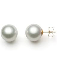 AA+ Quality 11-12mm White South Sea Pearl Stud Earrings with 14K Yellow Gold, Free Shipping and Gift Box