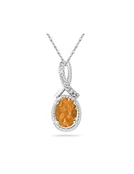 Oval Shape Citrine and Diamond Pendant in 10K White Gold