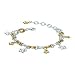 2 Tone Gold on Silver Flower Charm Bracelet, 925 Silver