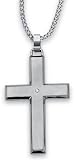 Men's STEL Stainless Steel Cross Pendant with .01ct Genuine Diamond including 24