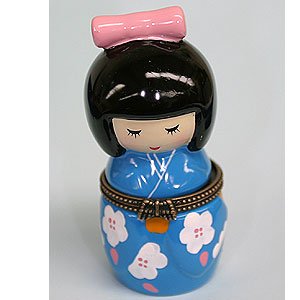 Blue Japanese Doll Pill Box
