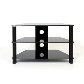 Demagio DM021-BG-BL-Black Glass and Black Column Stand for LCD and Plasma TV - 800mm Wide, Recommended for Screen Sizes up to 32"