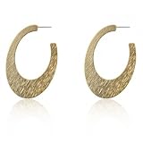 14k Yellow Gold Plated Large Textured Hoop Earrings