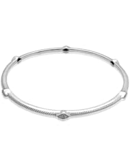 Sterling Silver Diamond Stack Bangle Bracelet (0.01 cttw, I-J Color, I2-I3 Clarity), 8"
