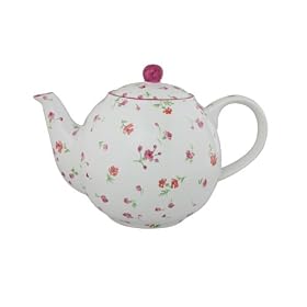 Dexam London Pottery 4 Cup Globe Teapot Small Flowers on White