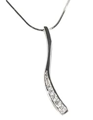 Sterling Silver Pendant and Chain - Silver Curve with Clear CZ, Packaged in a Velveteen Jewelry Gift Box