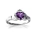 14K White Gold Heart Genuine Amethyst Celtic Claddagh Ring Size 6.5