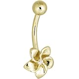 Solid 14K Yellow Gold .01 Carat Genuine Diamond Flower Belly Ring