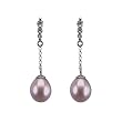 14k Gold Diamond Journey Bail Natural Lavender 7.5-8mm Cultured Drop Pearl Dangle Earrings - Dahlia Classic Collection