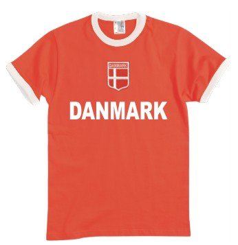 Dänemark T-Shirt im Trikot Look + Wappen S-XXL rot/weiss L