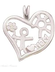Sterling Silver 18" .8mm Wide Box Chain Necklace With Girls I Love Mom Heart Pendant