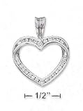 Sterling Silver 21mm Twisted Channel Set CZ Open Heart Pendant