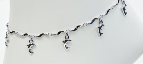 Anklet Bracelet Fashion Jewelry - Silver Tone Dolphins