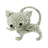 Platinum-Plated Swarovski Crystal Cat Brooch/Pin