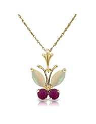 14K Gold Natural Opal & Ruby Butterfly Pendant Necklace